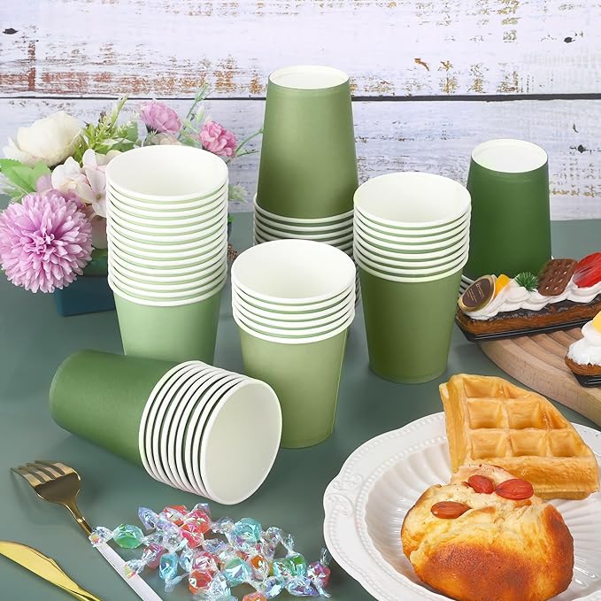 URATOT 60 Pieces 9 Ounce Sage Green Paper Cups Gradient Color Disposable Coffee - Image 5