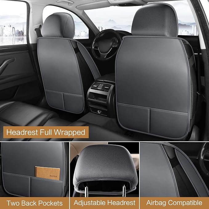 Pariitadin Leather Car Seat Covers Full Set, Waterproof Breathable Faux Leather - Image 2