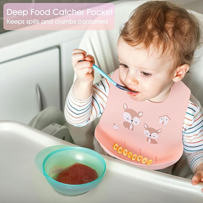 2 Pack Silicone Baby Bibs Adjustable Fit Waterproof Bib - Image 5