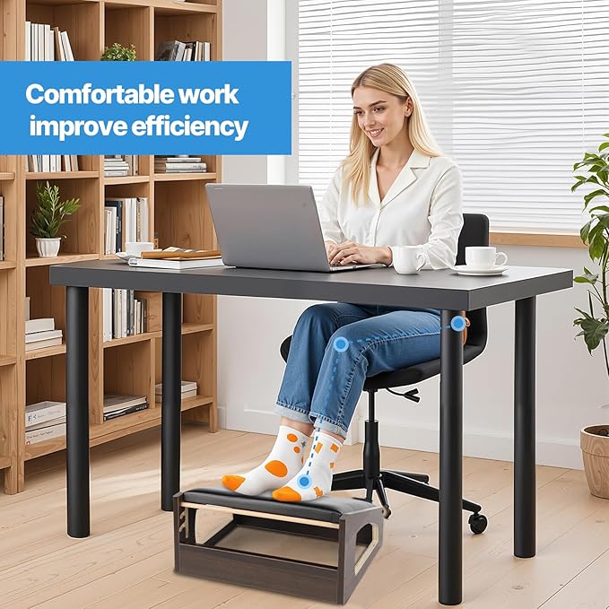 Ergonomic Foot Rest, 4 Adjustable Height Foot Stool, Footrest Under Desk， Soft - Image 3
