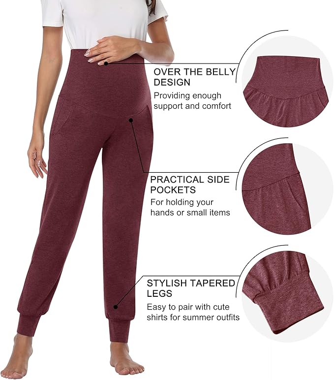 AMPOSH Women's Maternity Pants Stretchy Lounge Workout Pants Casual Loose Comfy - Image 2