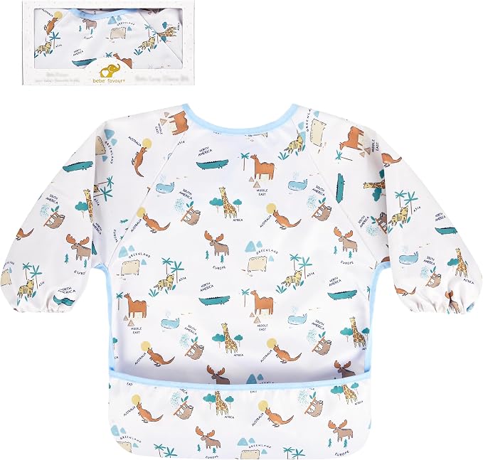Long Sleeve Baby Bib For Eating Feeding Mess Proof Waterproof Food Smock Bibs by BebeFavour