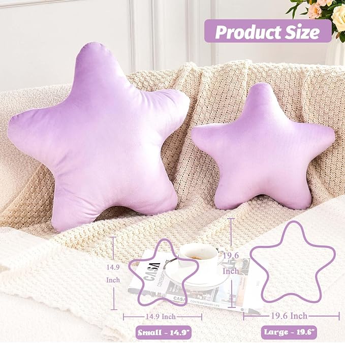 Lavender Star Throw Pillow, Cute Star Pillow Room Decor, Soft 14.9" Star Shaped - Image 2