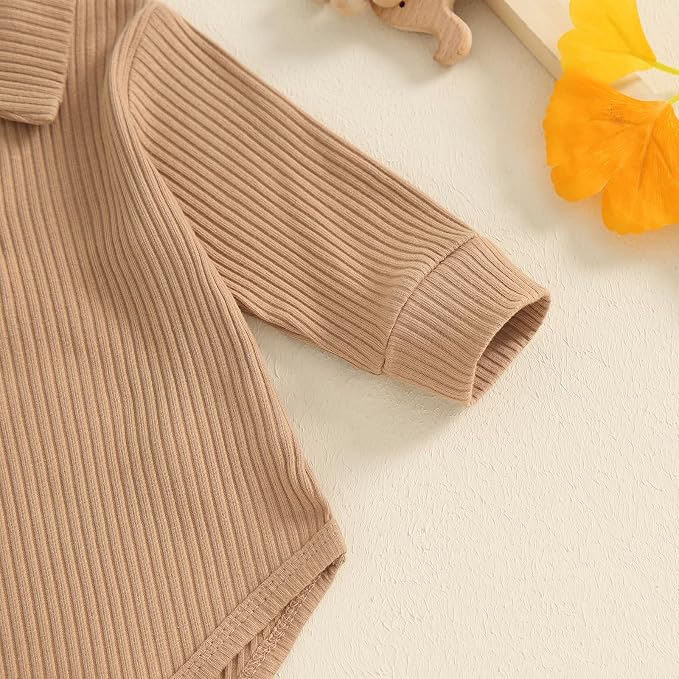 Newborn Baby Boy Girl Clothes Ribbed Knitted Long Sleeve Romper Pants Solid - Image 5