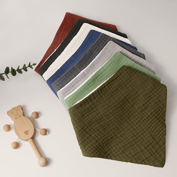 Bearmoss Muslin Baby Bibs 8 Pack Soft Bandana Bibs - Image 8