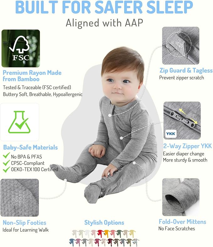 HAPIU Rayon from Bamboo Baby Footed Pajamas, 2 Way Zipper YKK, Footie - Image 2