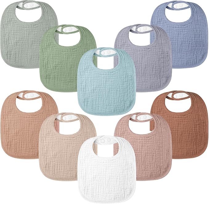100% Cotton Muslin Baby Bibs 10-Pack Baby Drool Bibs by Bearmoss