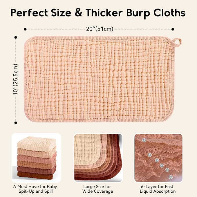 Muslin Burp Cloths for Baby 100% Cotton Burping Cloths for Boys Girls Large - Image 3