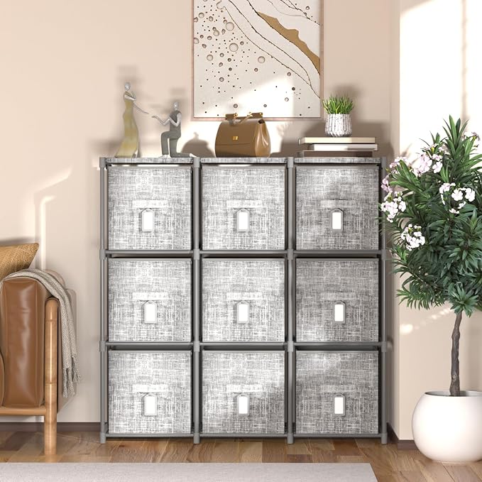 9 Cube Closet Organizer with Beautiful Printed Drawers + Labels, Storage Shelf - Image 2