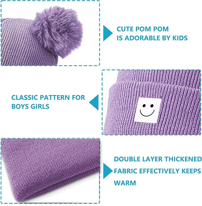 AZJ Baby Beanie Hat Toddler Infant Winter Knitted Hat Kids Soft Warm Pom Pom - Image 4