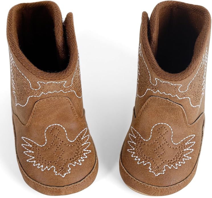 MK MATT KEELY Leather Western Boots Cowboy Bootie Soft Sole Non-Slip Crib Shoes - Image 7
