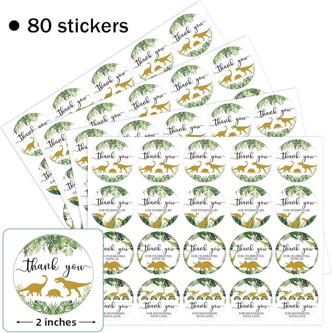 80 Pieces Cute Dinosaur Thank You Stickers, Boy Baby Shower Birthday Party - Image 2
