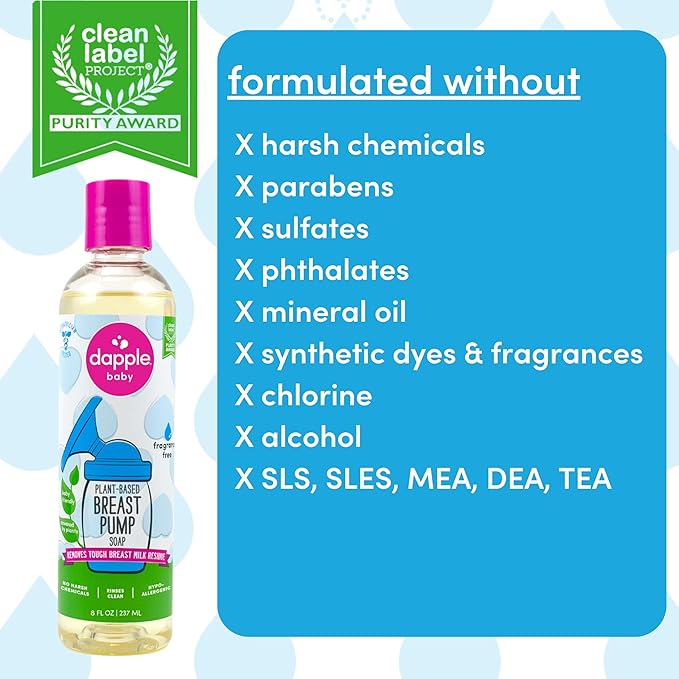 Dapple Breast Pump Soap Baby, 8 Fl Oz Bottle, Fragrance Free, Plant Based & - Image 4