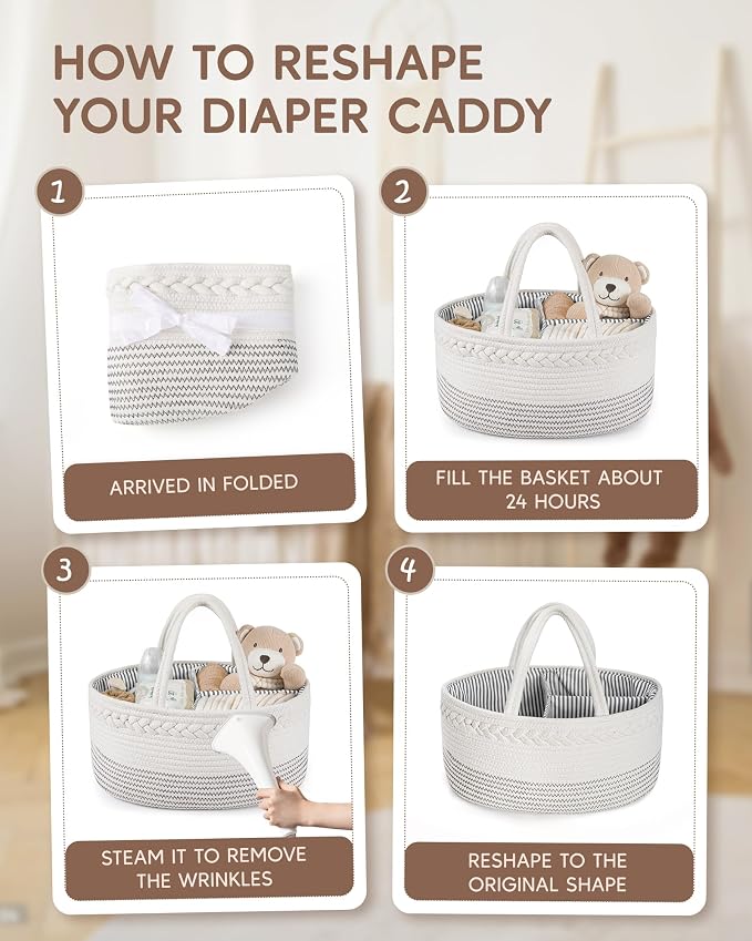 Maliton Baby Diaper Caddy Organizer, Cotton Rope Diaper Caddy Basket, Large - Image 8