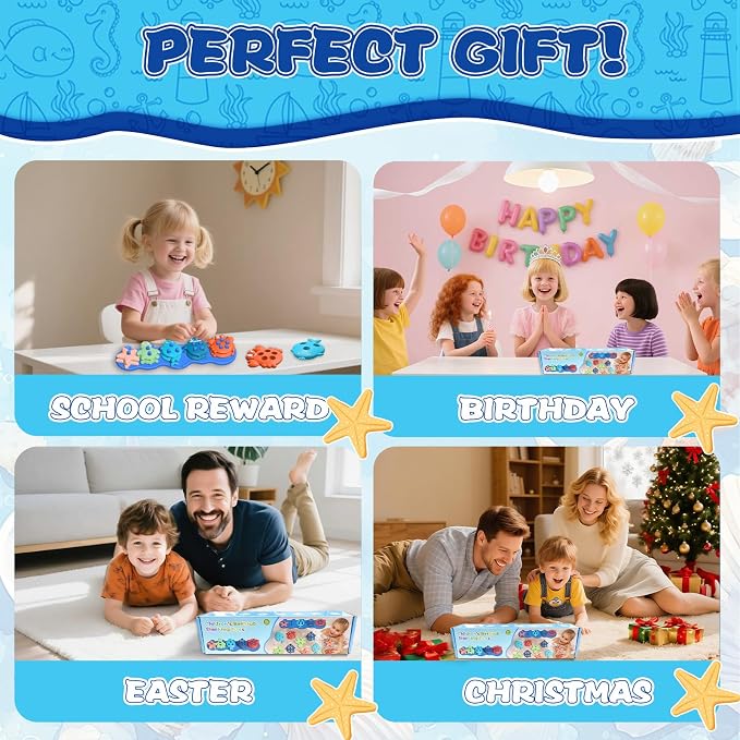 Toddler Bath Toys, Premium Silicone Mold Free Ocean Animal Shape Sorting & - Image 7
