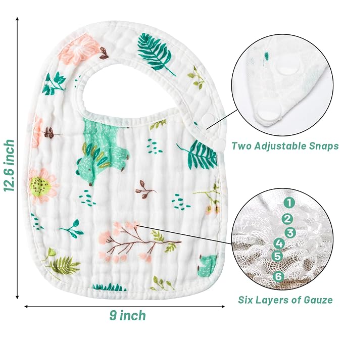 Zainpe 6Pcs Snap Muslin Cotton Bibs - Image 3