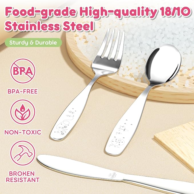 Lehoo Castle Kids Silverware, Kids Utensils Includes Forks and Spoons, Toddler - Image 3