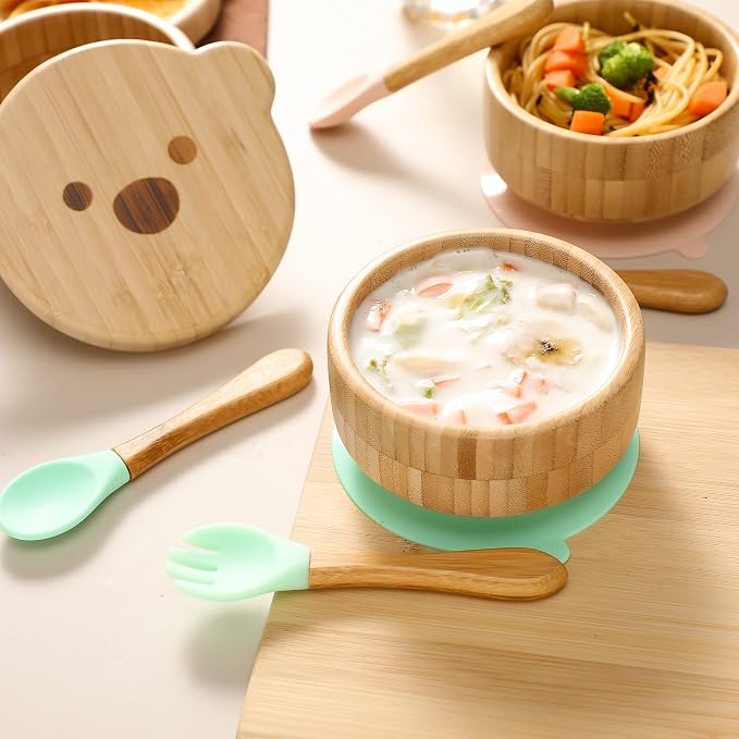 Baby Bowls with Lid, HBM Bamboo Suction Bowls - Image 3