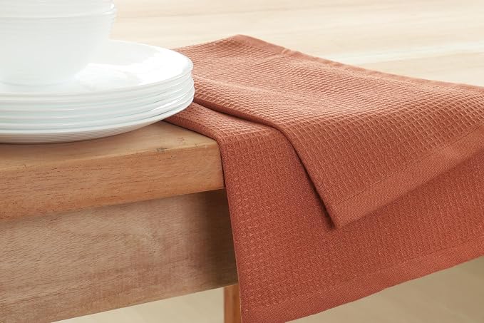 PurpleEssences Rust Waffle Weave Kitchen Towel, 100% Cotton - Image 5