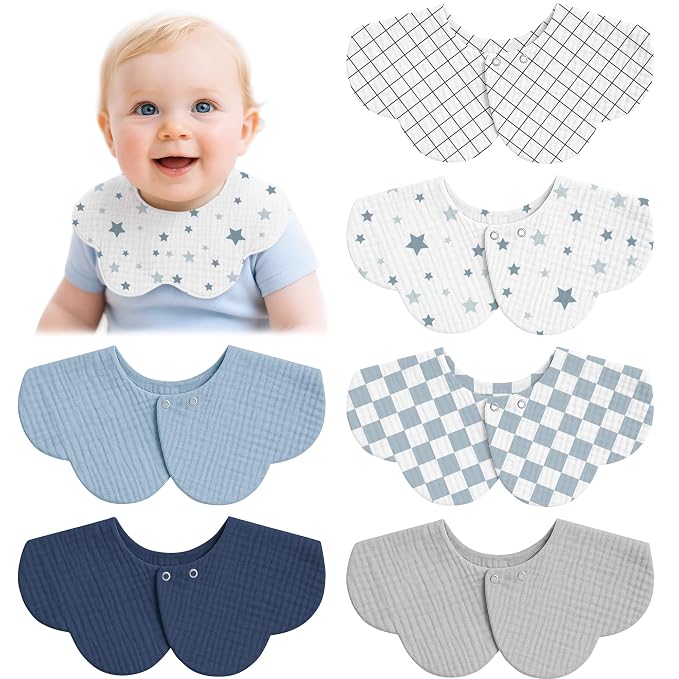 Muslin Baby Bibs, 6 Pack 100% Cotton Absorbent 360 ° Rotate Flower-Shaped by MairMore