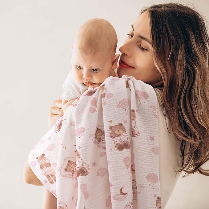 GLLQUEN BABY Muslin Swaddle Blankets, Baby Swaddle Blanket Unisex, Little Bear - Image 2
