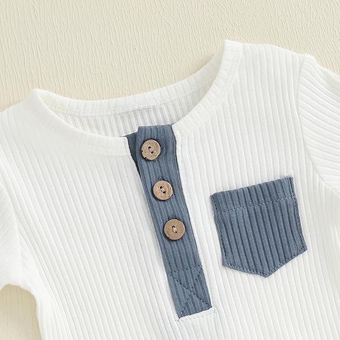 fhutpw Baby Boy Clothes 3 6 12 18 Months Ribbed Knitted Long Sleeve Romper and - Image 5