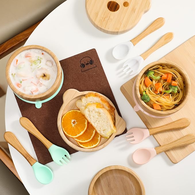 Baby Bowls with Lid, HBM Bamboo Suction Bowls - Image 6