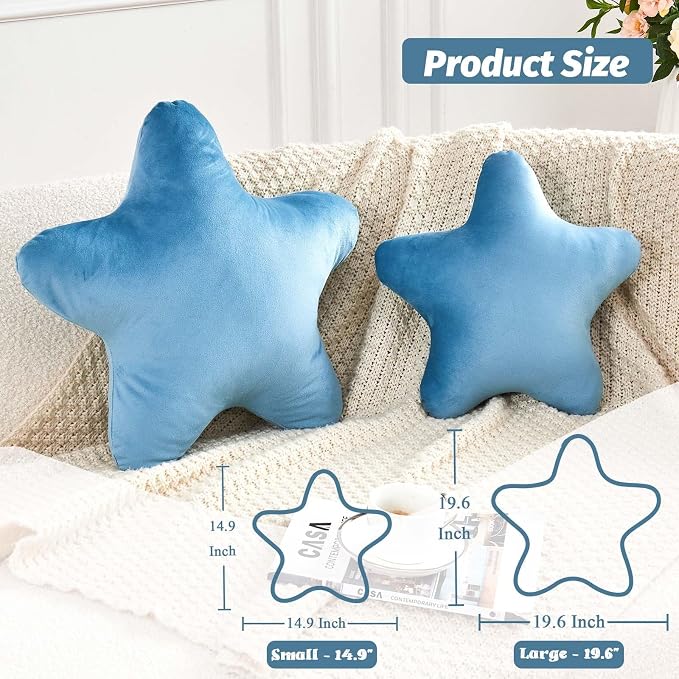 Dusty Blue Star Throw Pillow, Cute Star Pillow Room Decor, Soft 14.9" Star - Image 2