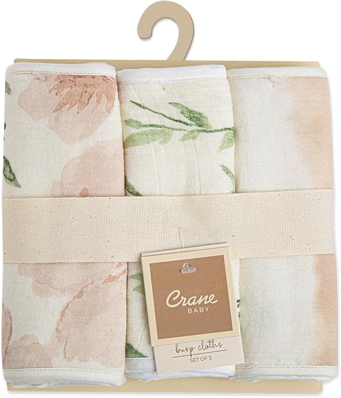 Crane Baby Cotton Muslin Burp Cloths Set of 3, Absorbent Floral Baby Burp Cloths - Image 11