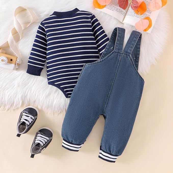 Baby Boy Clothes Fall Winter Outfits Long Sleeve Striped Romper Cute Cartoon - Image 3