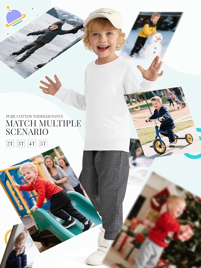 HXP 4 Pack Toddler Boys Sweatpants Pure Cotton Toddler Sweatpants Boys Kids - Image 6