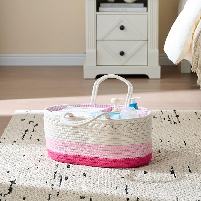 Baby Diaper Caddy Organizer, Extra Large Cotton Rope Nursery Diaper Basket - Image 5