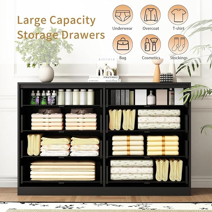 8 Drawer Dresser for Bedroom, Modern Fluted Double Dresser, Wooden Beside Table - Image 4