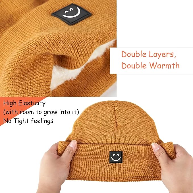 Baby Beanie Hat 3 Packs with Cute Smiley Face, Toddler Girls Boys Baby Hats - Image 4
