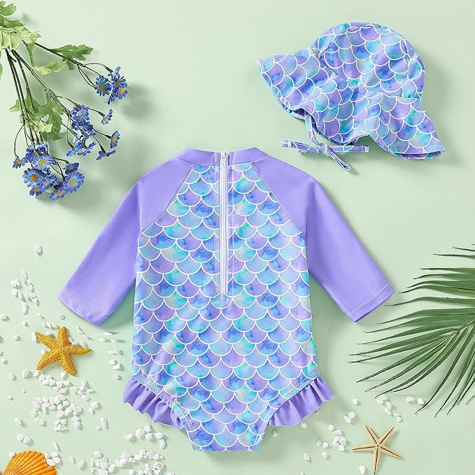WOLBAY Baby Girl Swimsuit Long Sleeve One Piece Rash Guard - Image 3