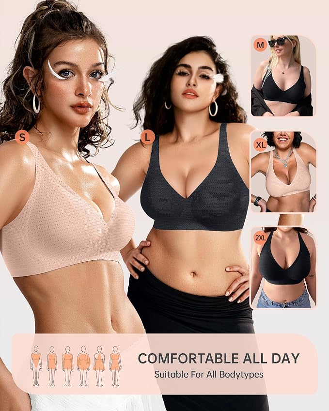 OEAK Womens Deep V Bras Wireless Comfortable Bra Supportive No Underwire Bras - Image 5