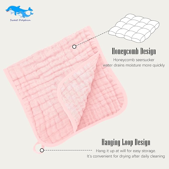 SWEET DOLPHIN 12 Pack Muslin Burp Cloths Large 100% Cotton Burping Clothes - Image 7
