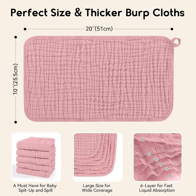 Muslin Burp Cloths for Baby 100% Cotton Burping Cloths for Boys Girls Large - Image 3