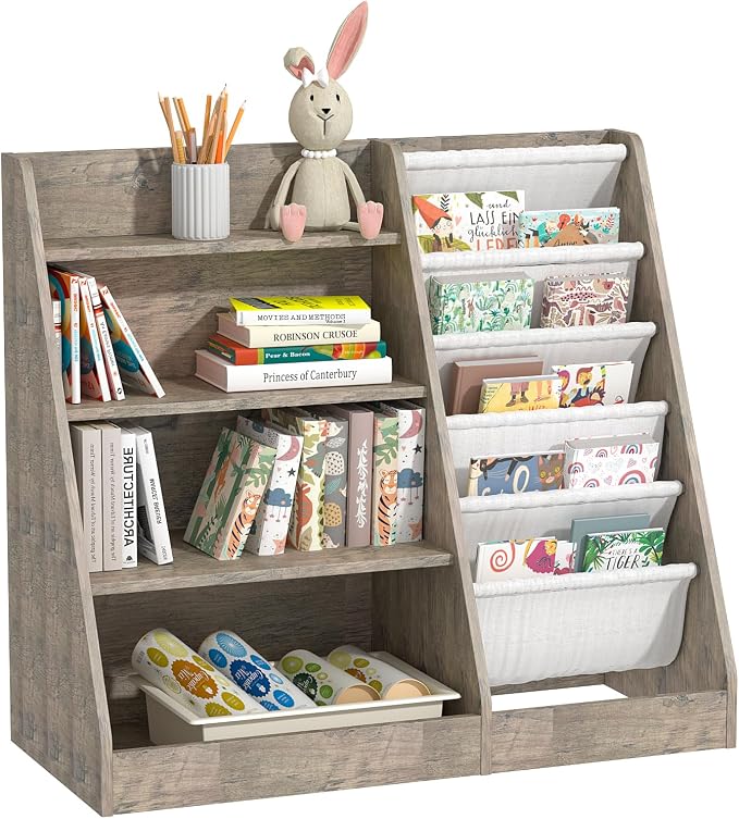 4 Tier Kids Bookshelf Wooden, Five Layer Sling Children Bookcase, Baby Toddler by HedoAjim