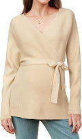 OUGES Womens Soft Cotton Blend Maternity Sweater Wrap V Neck Long Sleeve V Back by OUGES