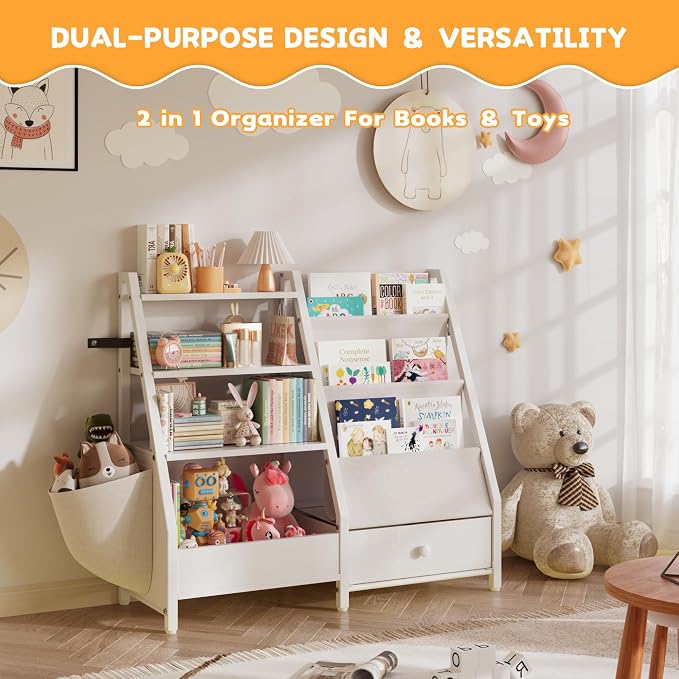Kids Bookshelf and Toy Storage Organizer, Kids Bookcase Montessori 3 Tier Baby - Image 7