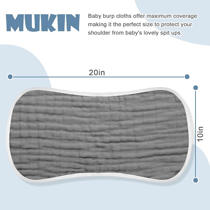MUKIN Baby Muslin Burp Cloth Set of 6, Ultra Soft Absorbent Thick Cotton - Image 2