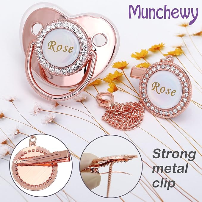 Personalized Pacifier with Name, Bling Pacifier Clip Set with Gift Box Greeting - Image 2