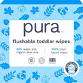 Pura Flushable Toddler Wipes 10 x 60 Wipes, 100% Plastic Free, 99% Water by MyPura
