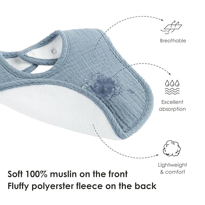 8-Pack Baby Muslin Bibs, Soft Cotton Drool Bibs - Image 3