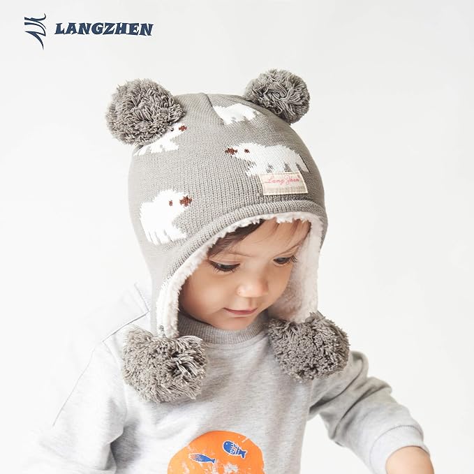 LANGZHEN Toddler Kids Infant Winter Hat, Earflap Knit Warm Cap Fleece Lined - Image 4