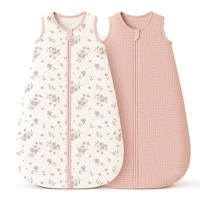 Konssy Muslin Baby Sleep Sack 0-6 Months 0.8 TOG, 2 Pack 100% Cotton Wearable by Konssy