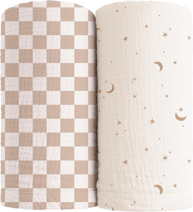 Konssy Muslin Swaddle Blankets for Girls Boys, 2 Pack Receiving Baby Blanket by Konssy