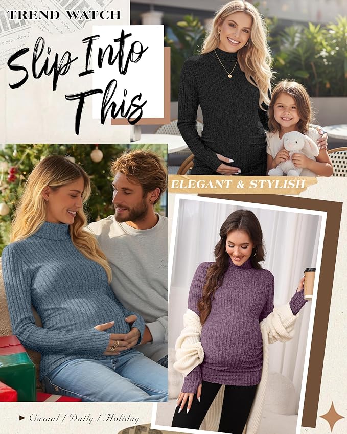 3 Pack Maternity T-Shirts Pregnancy Tops Women Sweater Long Sleeve Turtleneck - Image 4