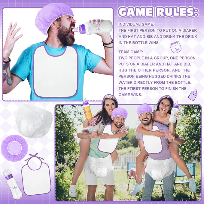 6 Sets Bottle Chug Baby Shower Games Juegos Para Plastic Baby Bottles Bibs Hat - Image 5